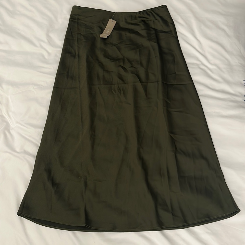 NWT J crew green satin midi skirt